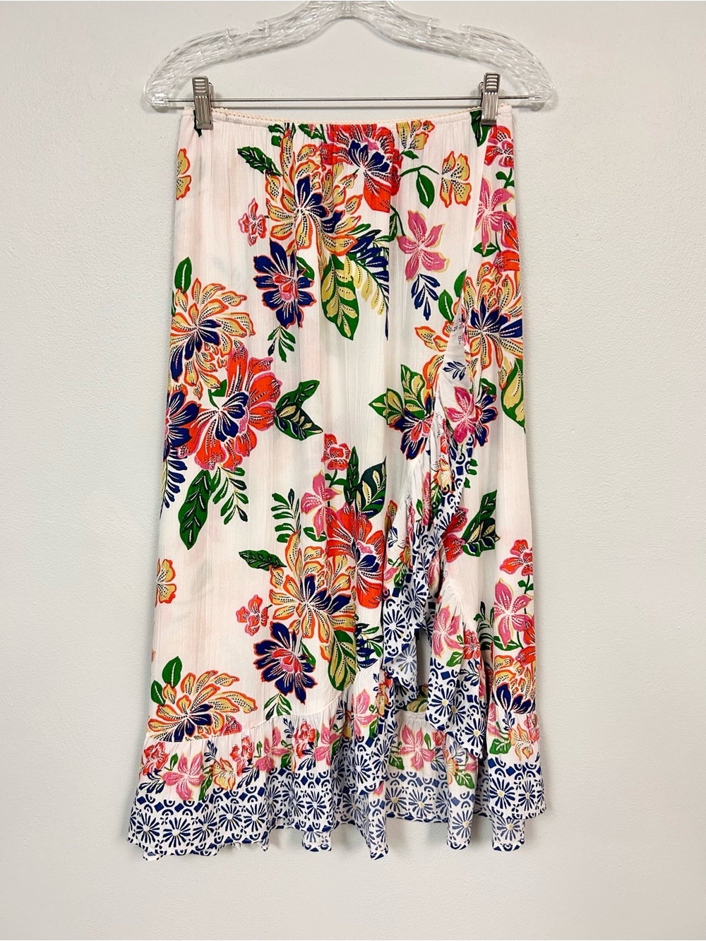 ANGIE 🐓 NWT Hawaiian Floral Midi Ruffle Skirt Coverup Swim Beach - Size M